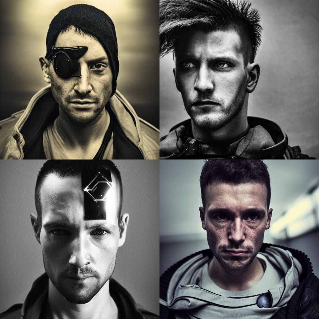 Cyberpunk Crewman Portrait in Wasteland, Photorealistic Styl...
