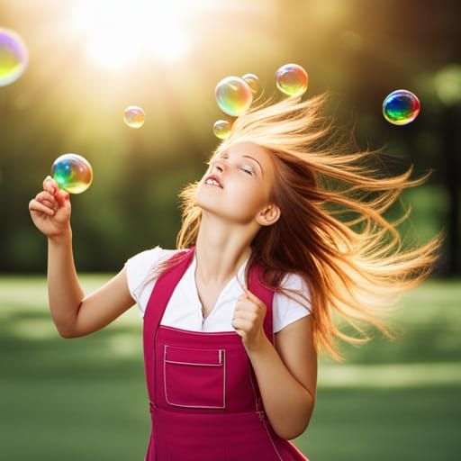 Child's Joy: Bubbles Reflecting Sunny Park