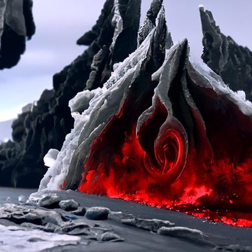 Lava Spiraling Around Ice: Detailed Matte Painting