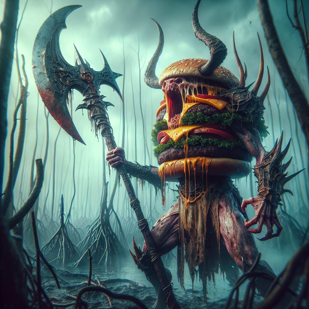 Enraged Burger Creature in Mystical Mangrove Plains