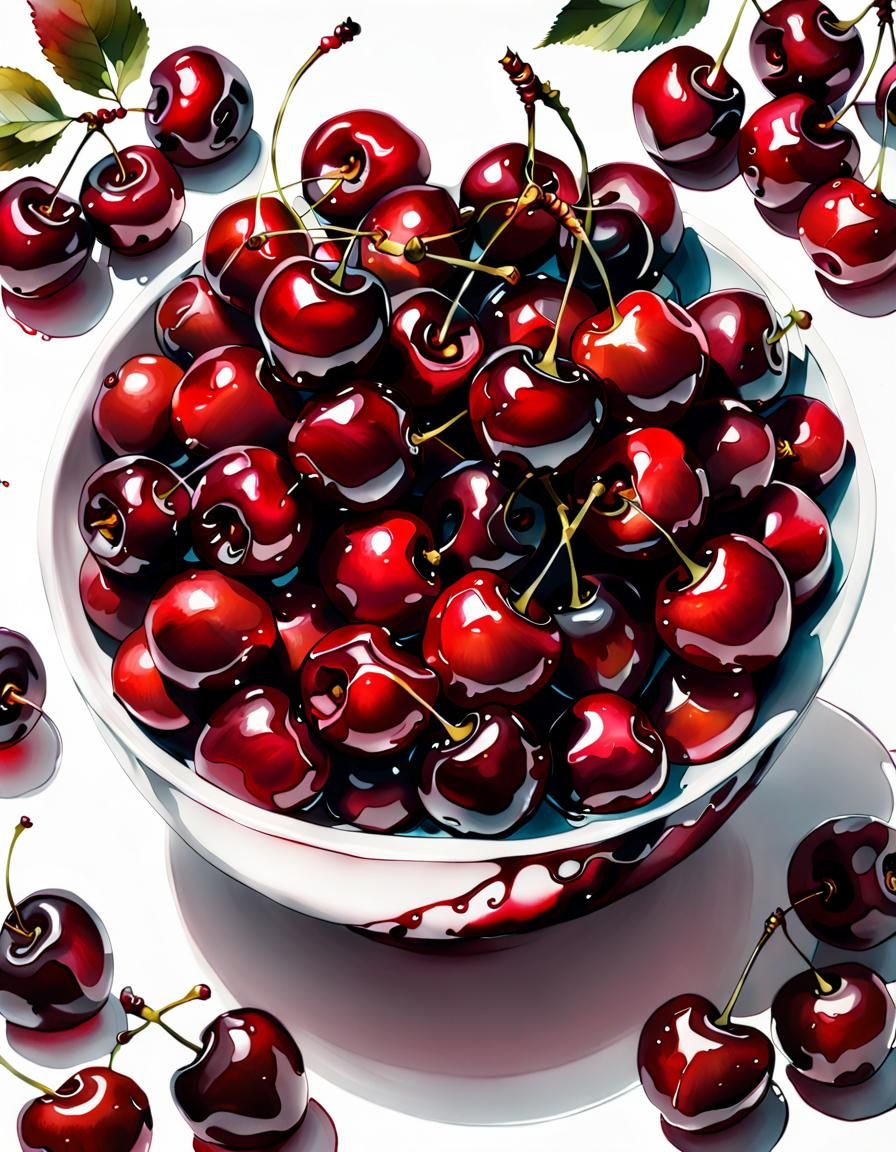 Luscious Cherries in Alcohol Ink Illustration