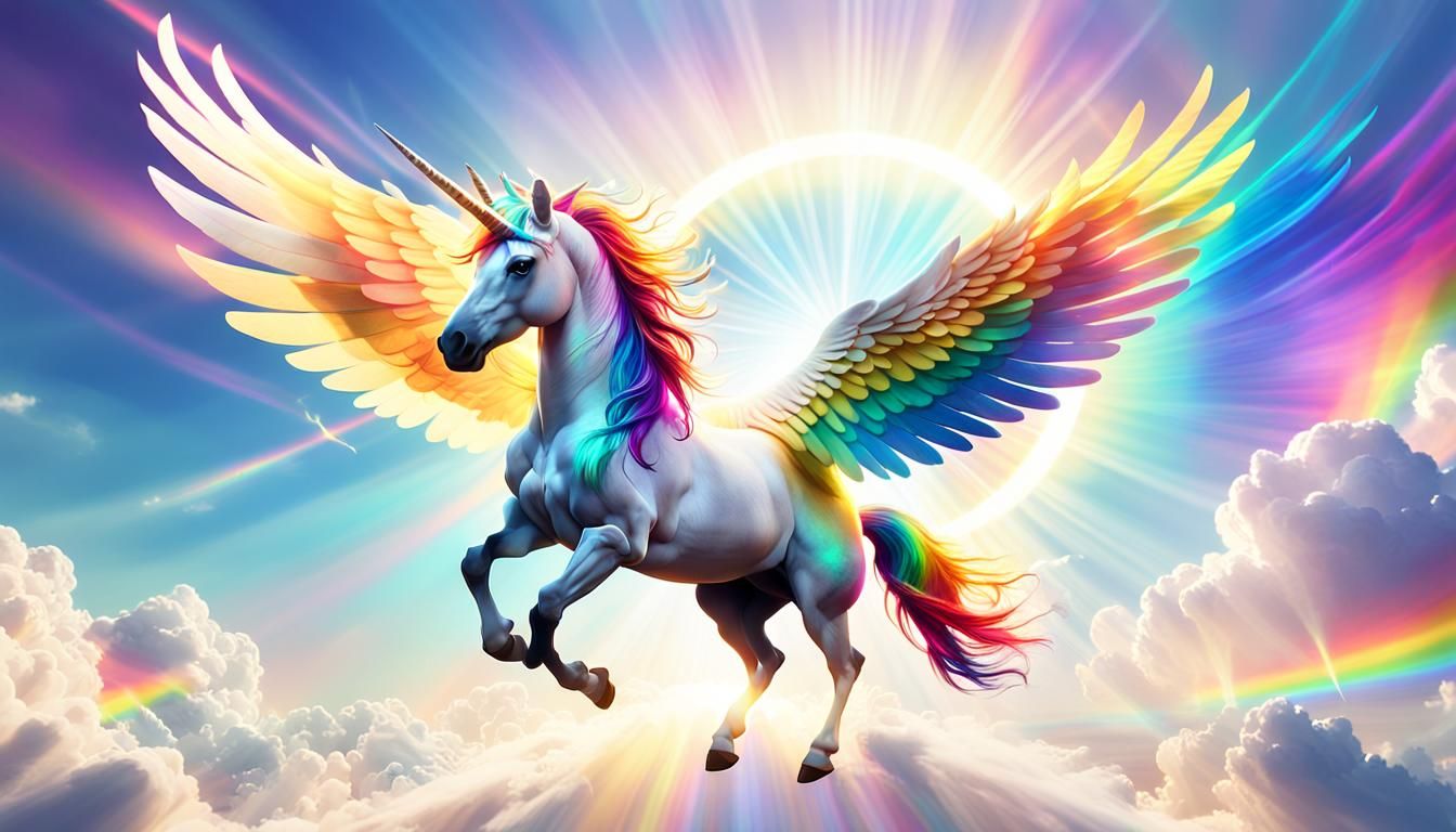 Winged Unicorn in Flight: Vibrant 3D Digital Art
