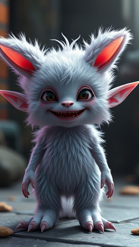 Eerie Furry Elf-Monster Grin in 3D Anime Style