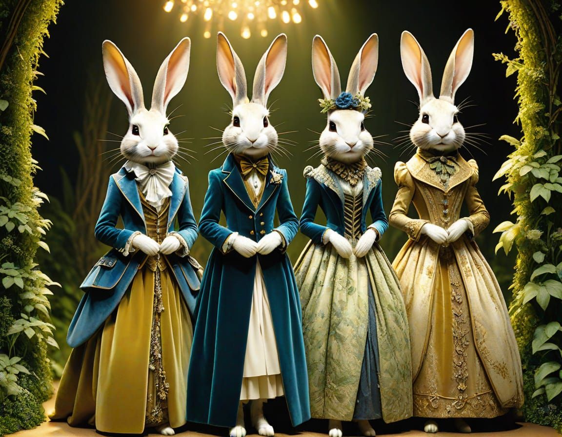 Four Elegant Rabbit Women Strut Down Velvet Catwalk