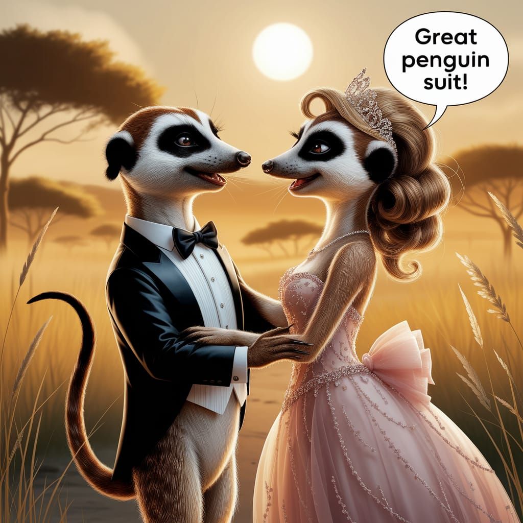 Meerkats Embrace in Savannah Sunset