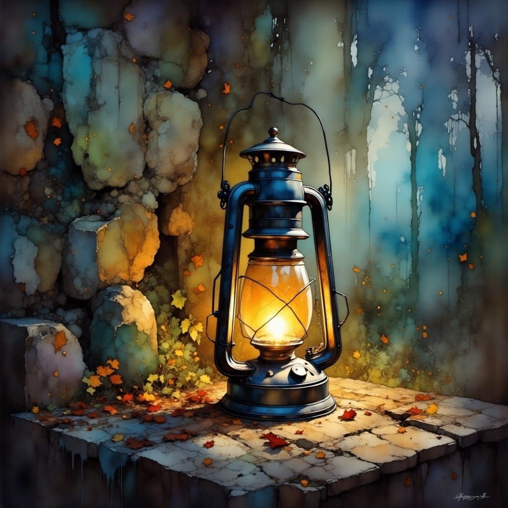 Epic Painterly Lantern Scene in a Maximalist Digital Art Sty...