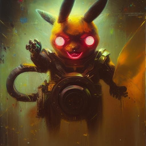 Cyborg Demon Pikachu in Oil Painting Style
