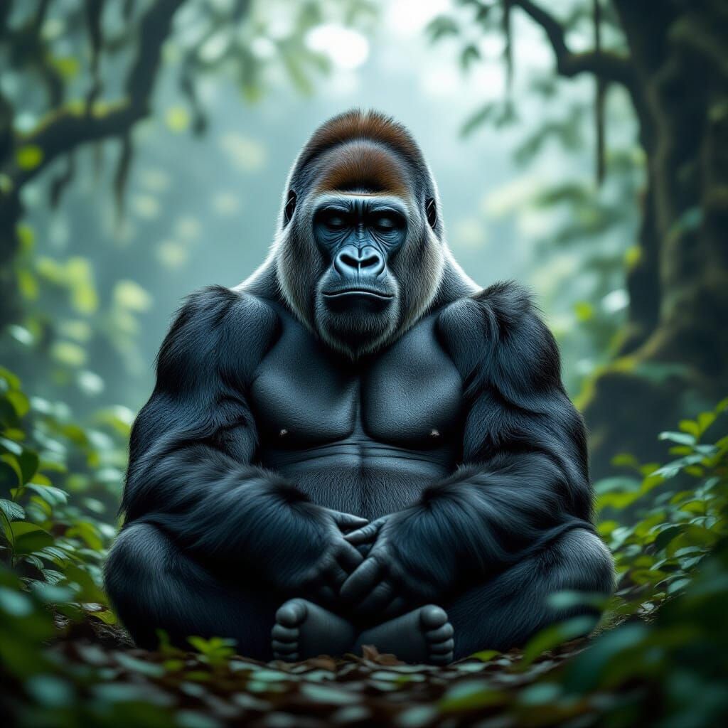 Majestic Silverback Gorilla in Misty Mountain Jungle