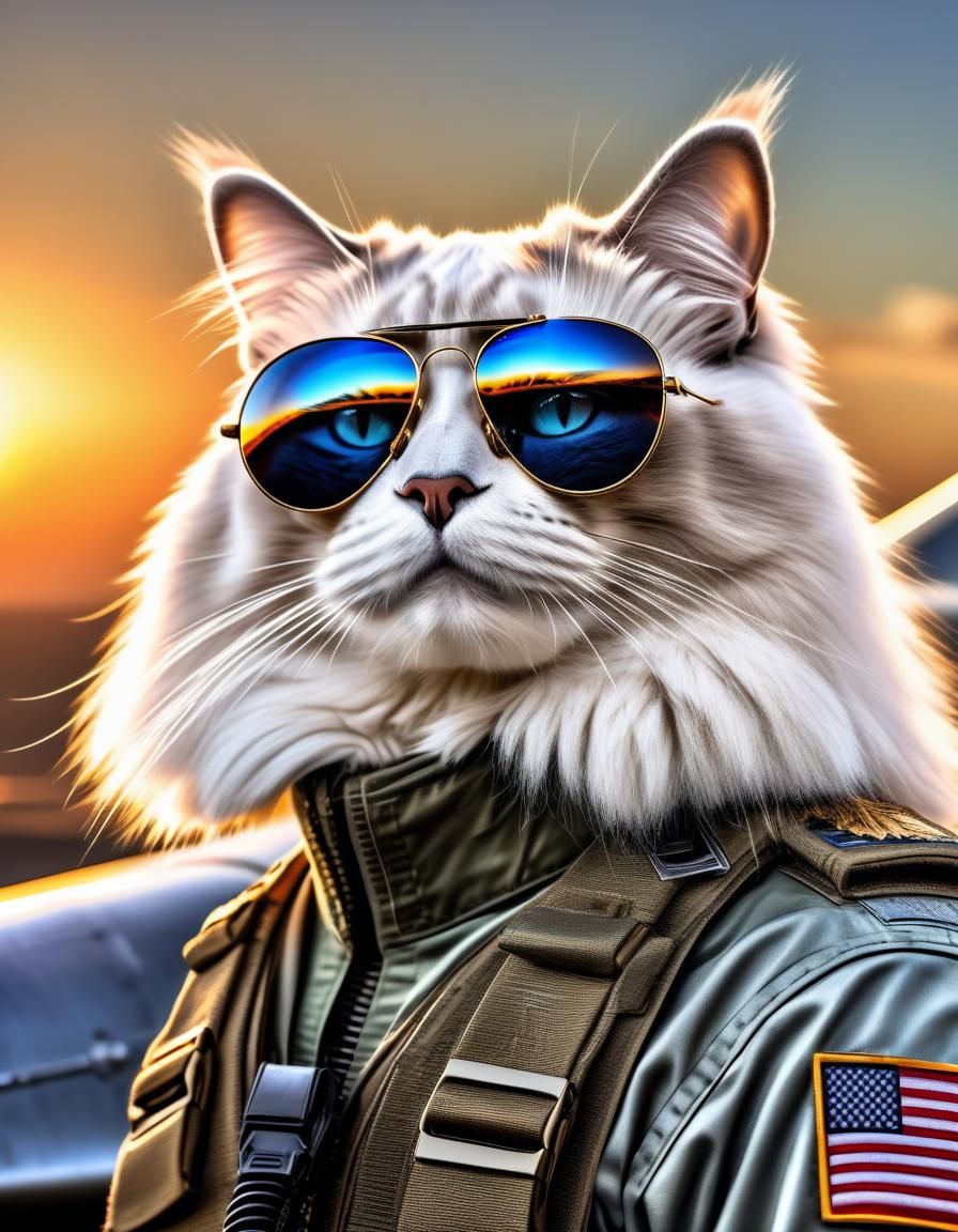 Ragdoll Cat as Maverick in Fighter Jet Sunset