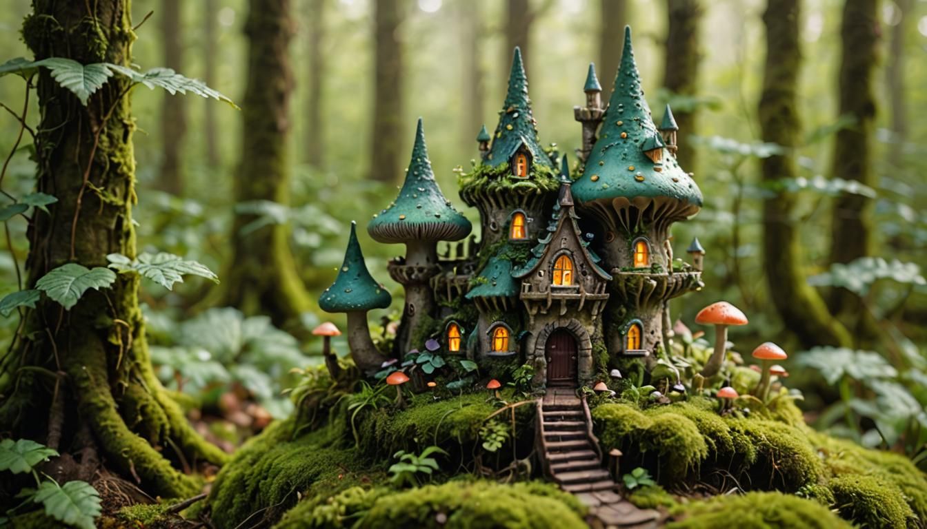 Mushroom Castle in Forest: Macro Fantasy Architecture