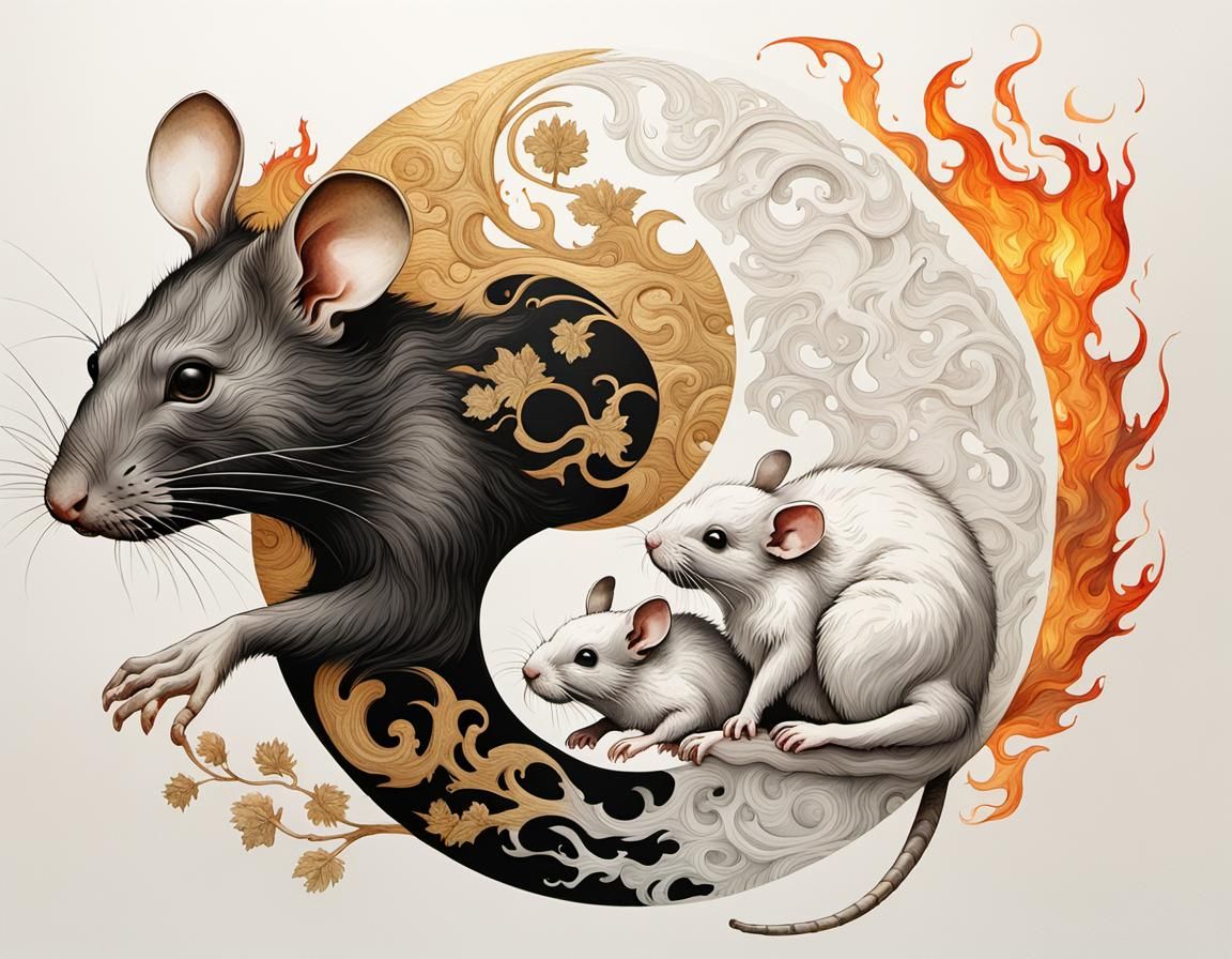 Yin-Yang: Wooden Rat and Fire Rabbit Double Exposure
