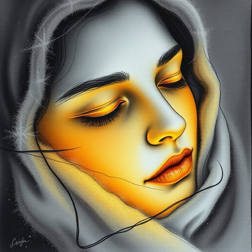 Aurora's Dawn: A Charcoal Drawing of Awakening
