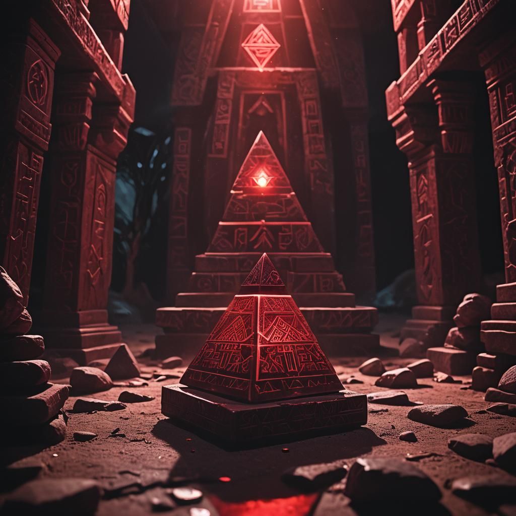Crimson Holocron Emits Scarlet Glow in Shrine