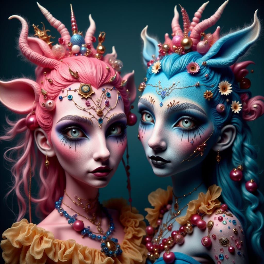 Two Rag Dolls with Yarn Pigtails