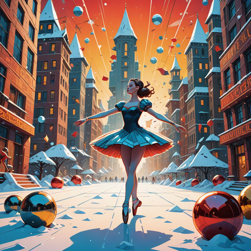 Ballerina in Futuristic Snowy Landscape, Inspired by Pop Art...