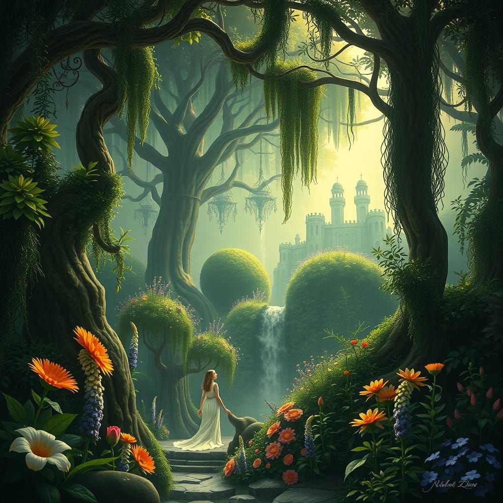 Mystical Garden of Ancient Souls in Ethereal Light