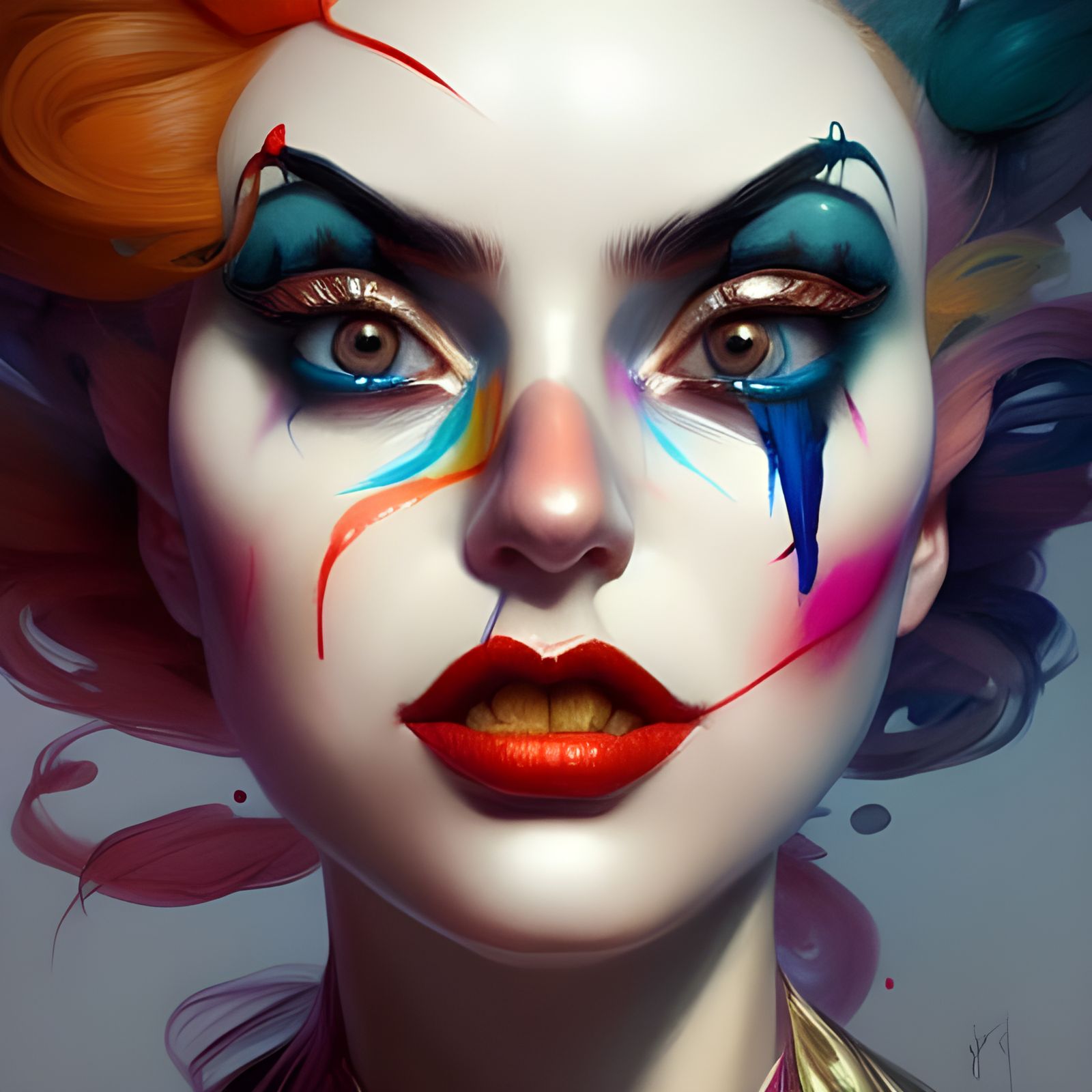 Woman with Clown Makeup, Detailed Portrait