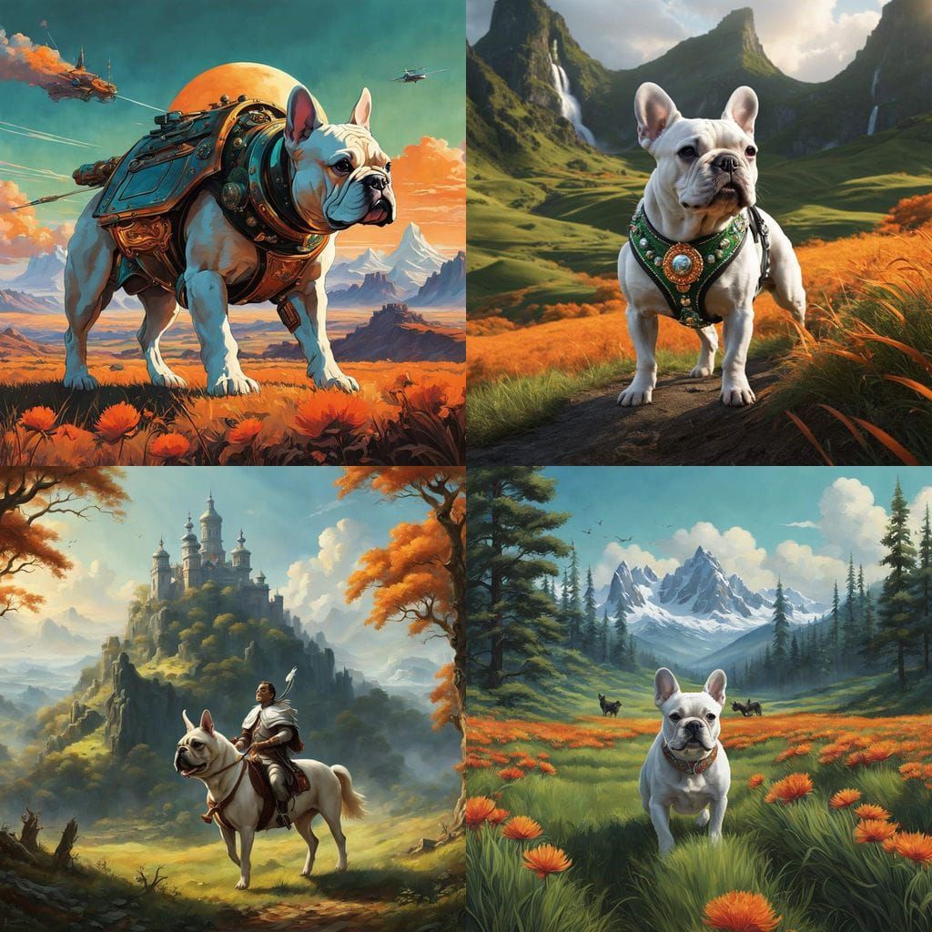 Epic Digital Landscape of a Naked French Bulldog and Orange....