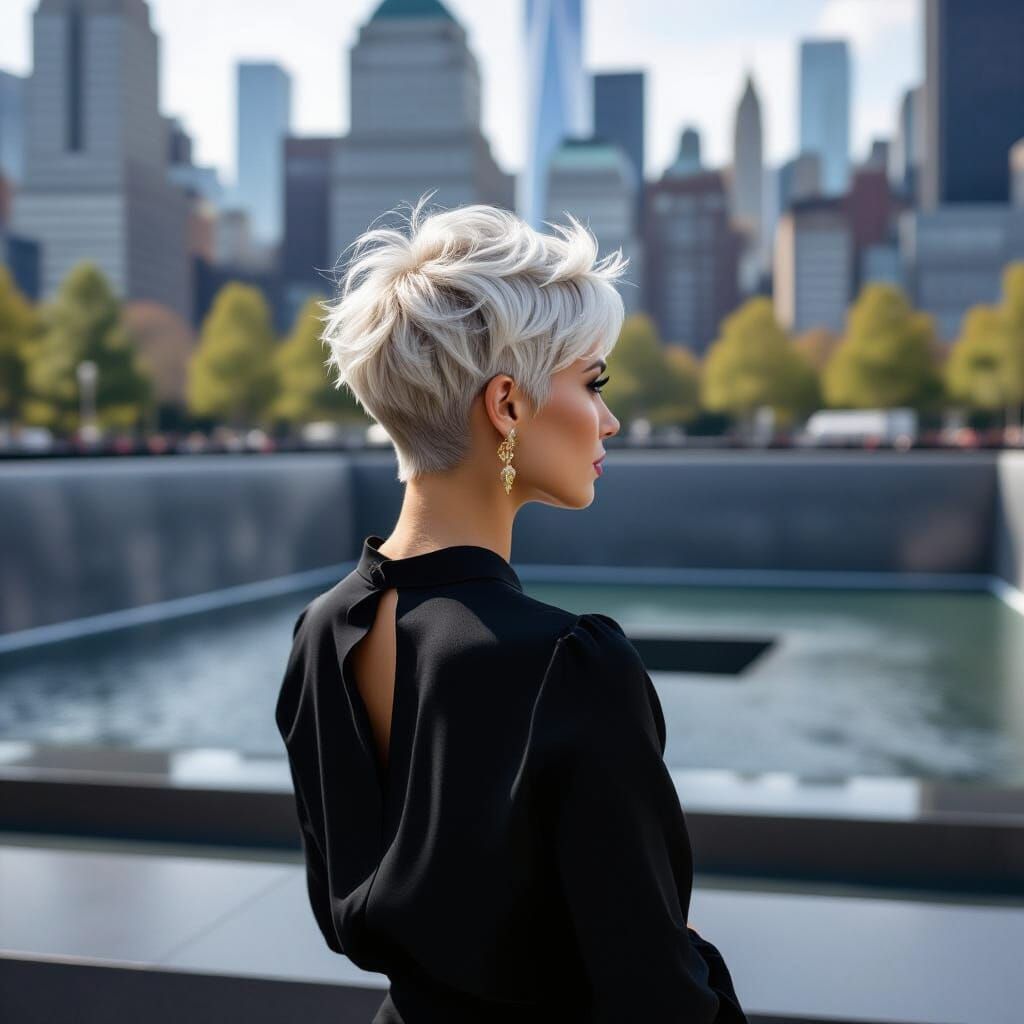 Woman Visits 9/11 Memorial Site in New York