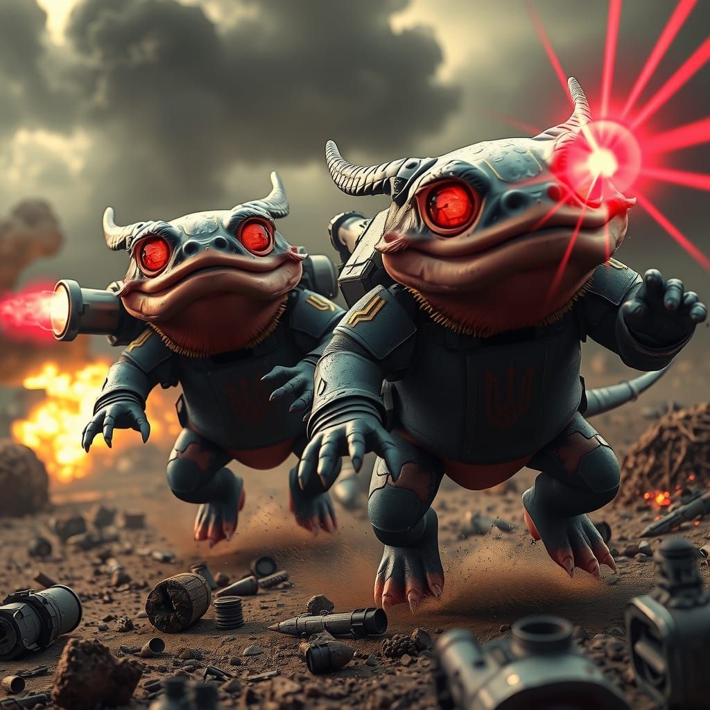 Cyberpunk Axolotl Warriors in Battle