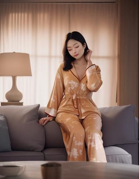 asian female in pajamas