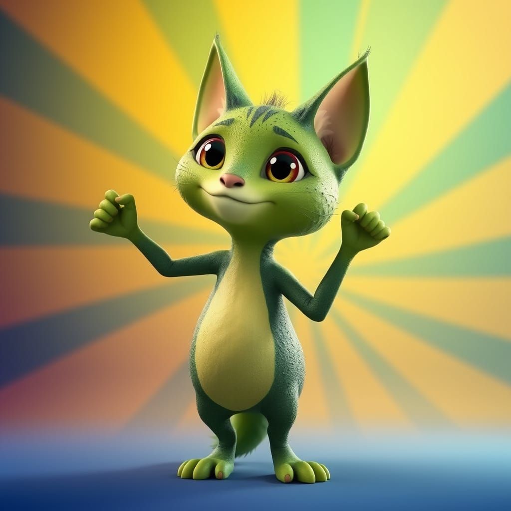 Feline Avocado Hybrid in Vibrant Pixar Landscape