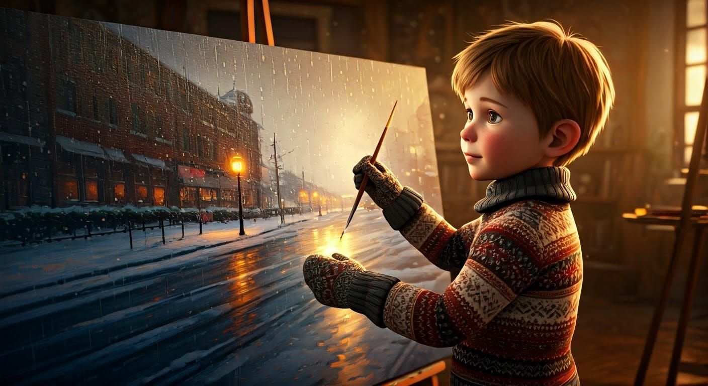 Boy Creates Winter Scene as Digital Art