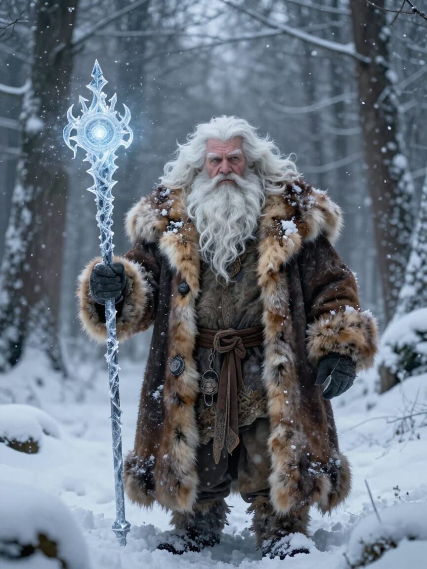 Morozko Slavic Winter Spirit in Snowy Forest