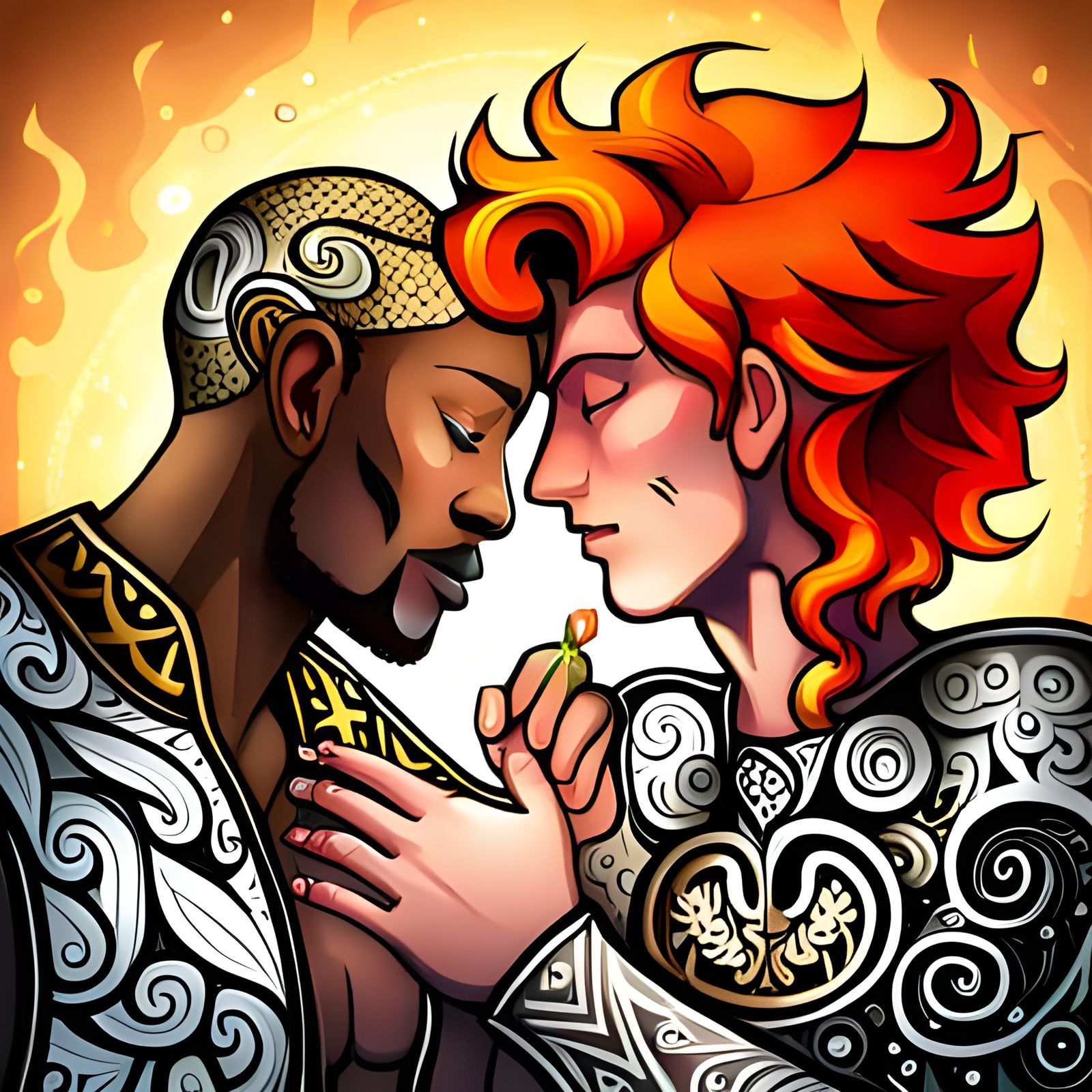 God and Lad Kissing with Gold Tattoos