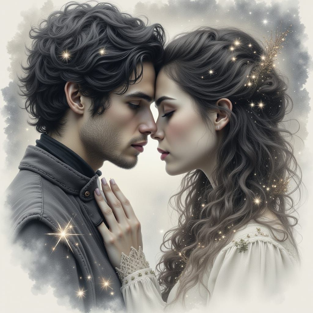 Ethereal Soulmate Portrait Sketch in Watercolour