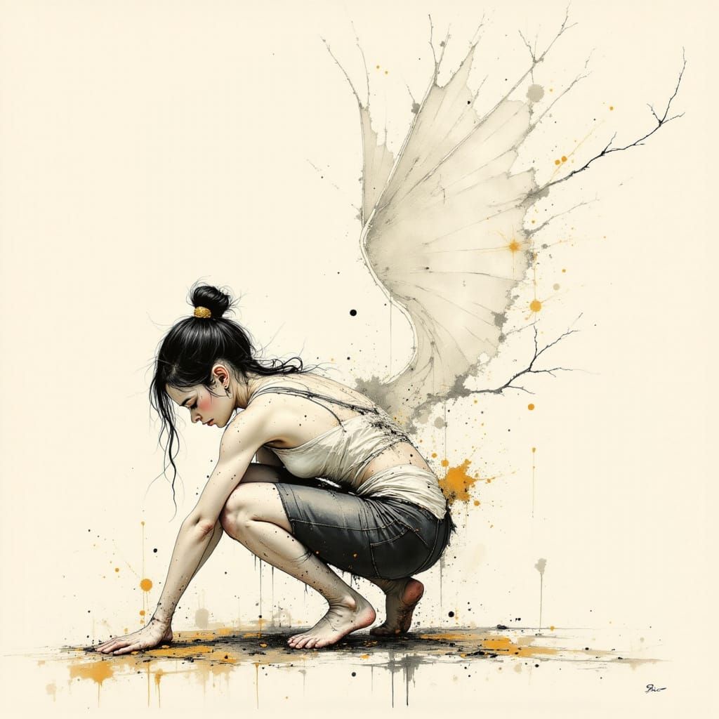 Divine Figure in Ancient Gold and Ink Style