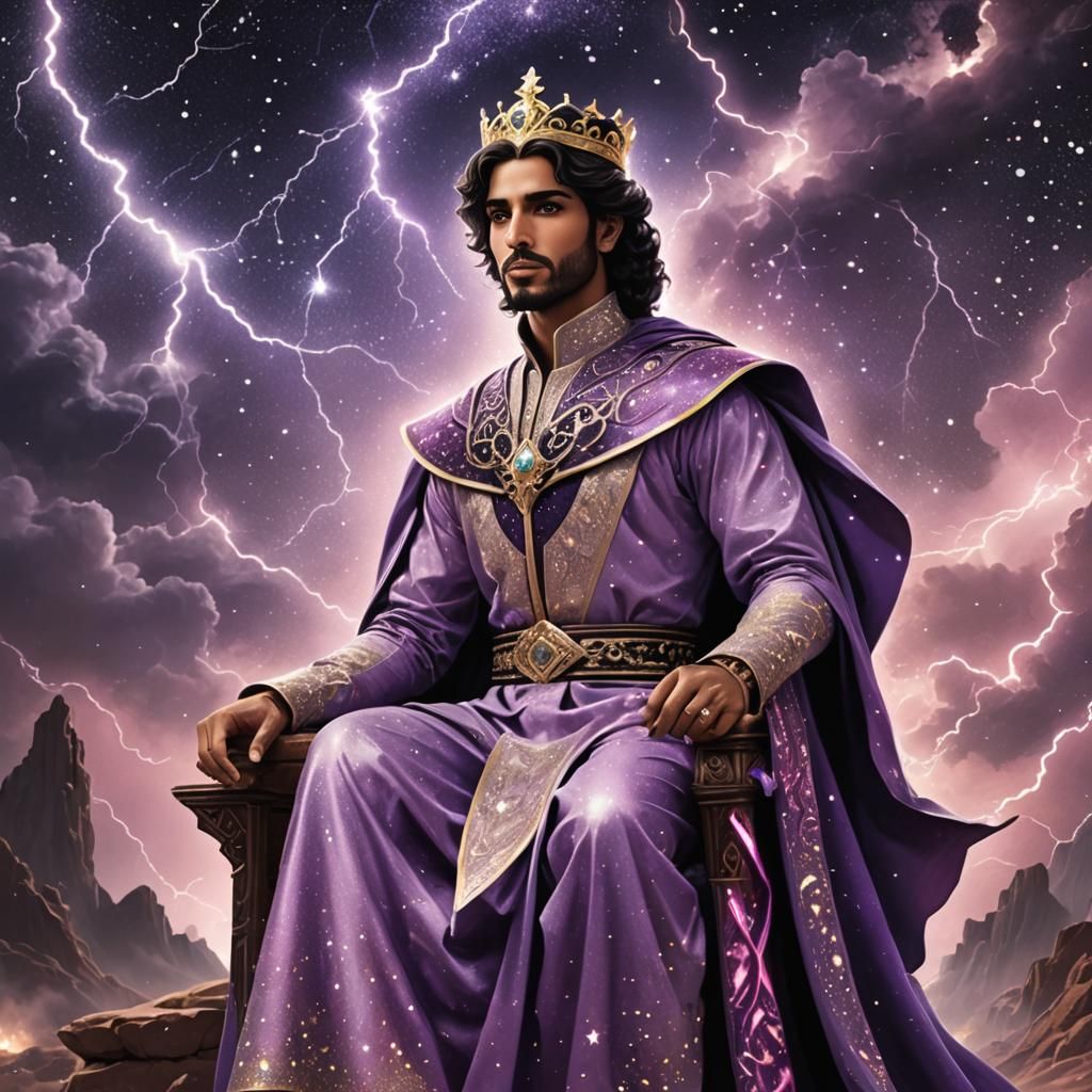 Cosmic Arabian Prince on a Violet Star Throne