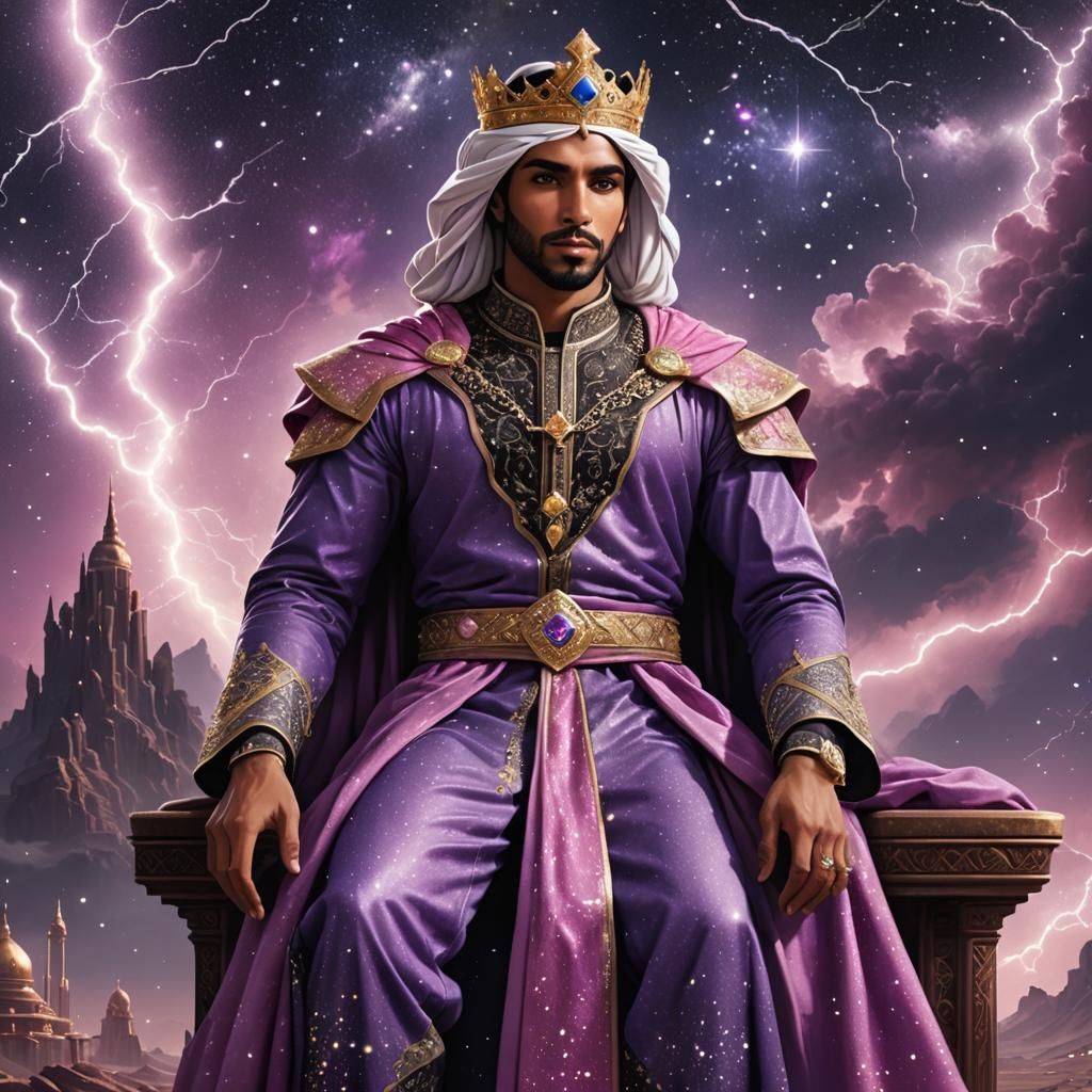 Cosmic Arabian Prince on a Violet Starry Throne