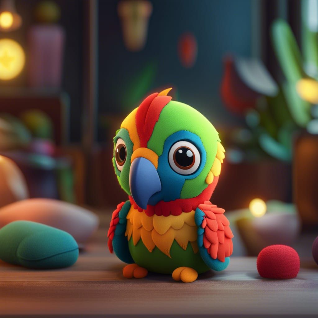 Cute Colorful Parrot Plushie: Detailed Matte Painting