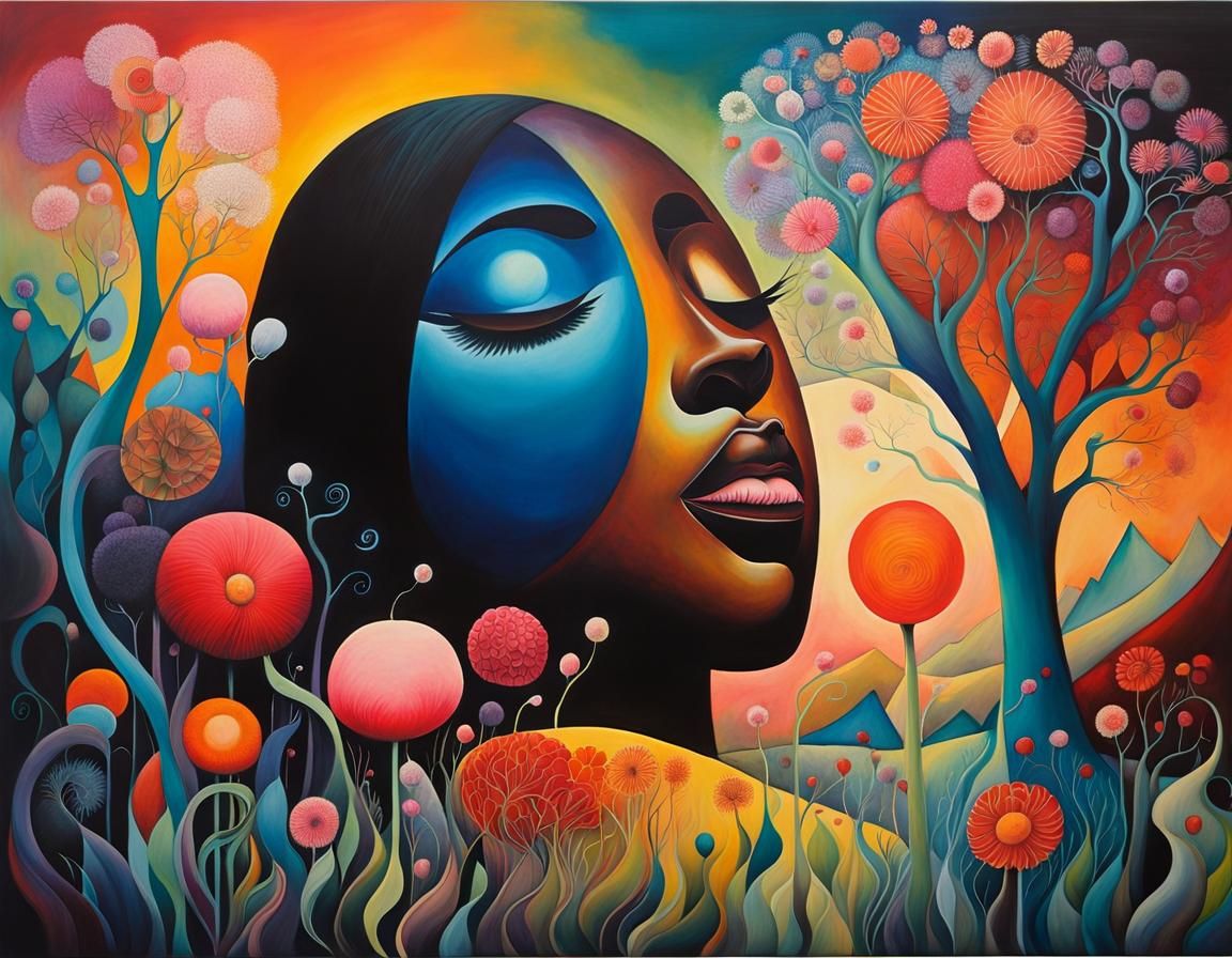 Iridescent Fantasy Landscape in Art Deco Style