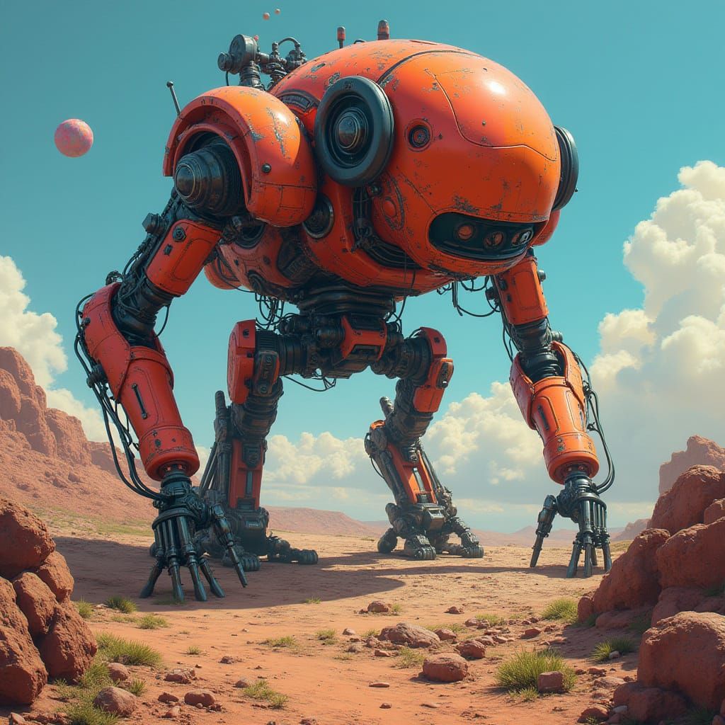 Cyberpunk Excavator Unearths Treasures in Futuristic Landsca...