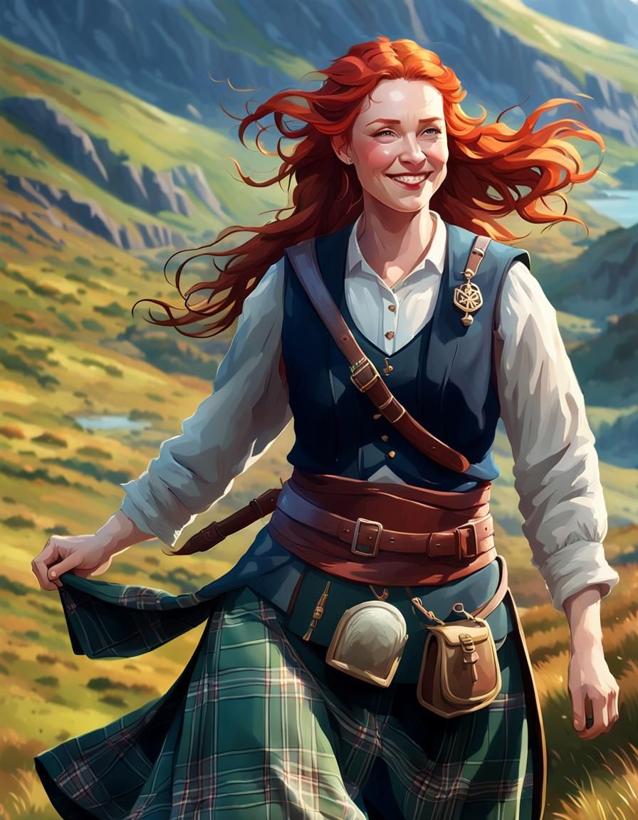 Redhead Woman in Kilt, Hyperdetailed Portrait