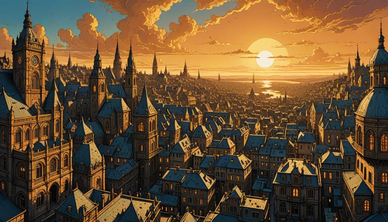 Hyperdetailed Cityscape at Golden Hour