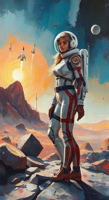 Abstract Expressionist Painting: Space Soldier on Alien Plan...