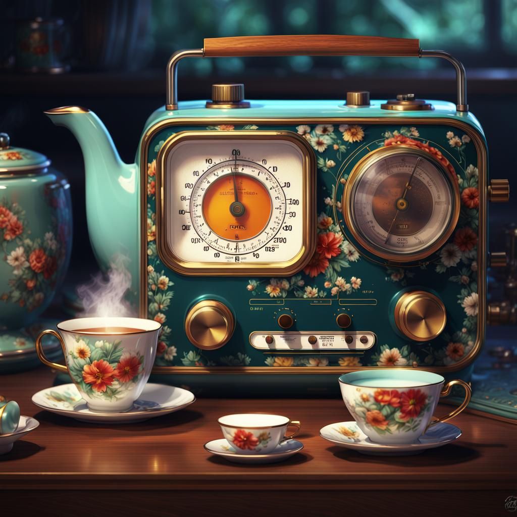 Retro Radio Brews Tea: Midcentury Matte Painting