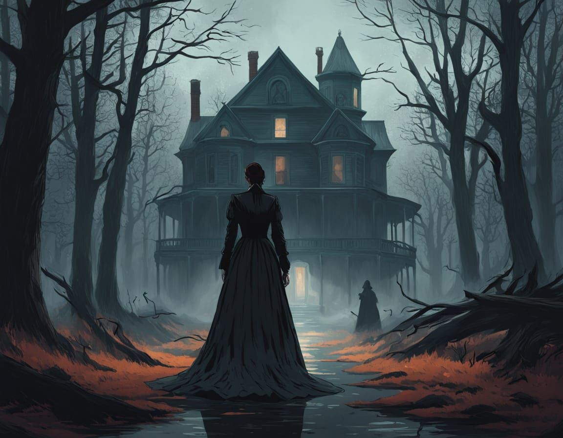 Ominous Victorian Woman Surrounded by Shadows