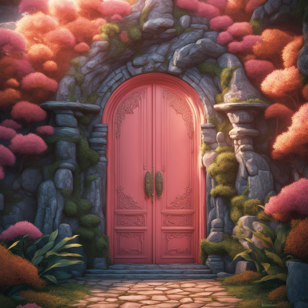 Underwater Temple Door to Glowing Chamber in Surreal Style