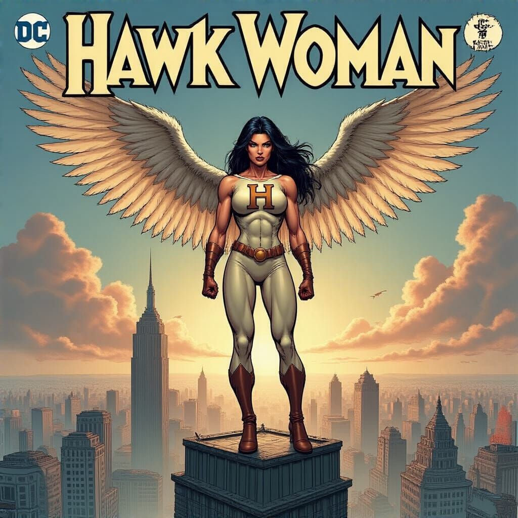 Hawk Woman #1 Comic Cover in 80s Fantasy Art Style