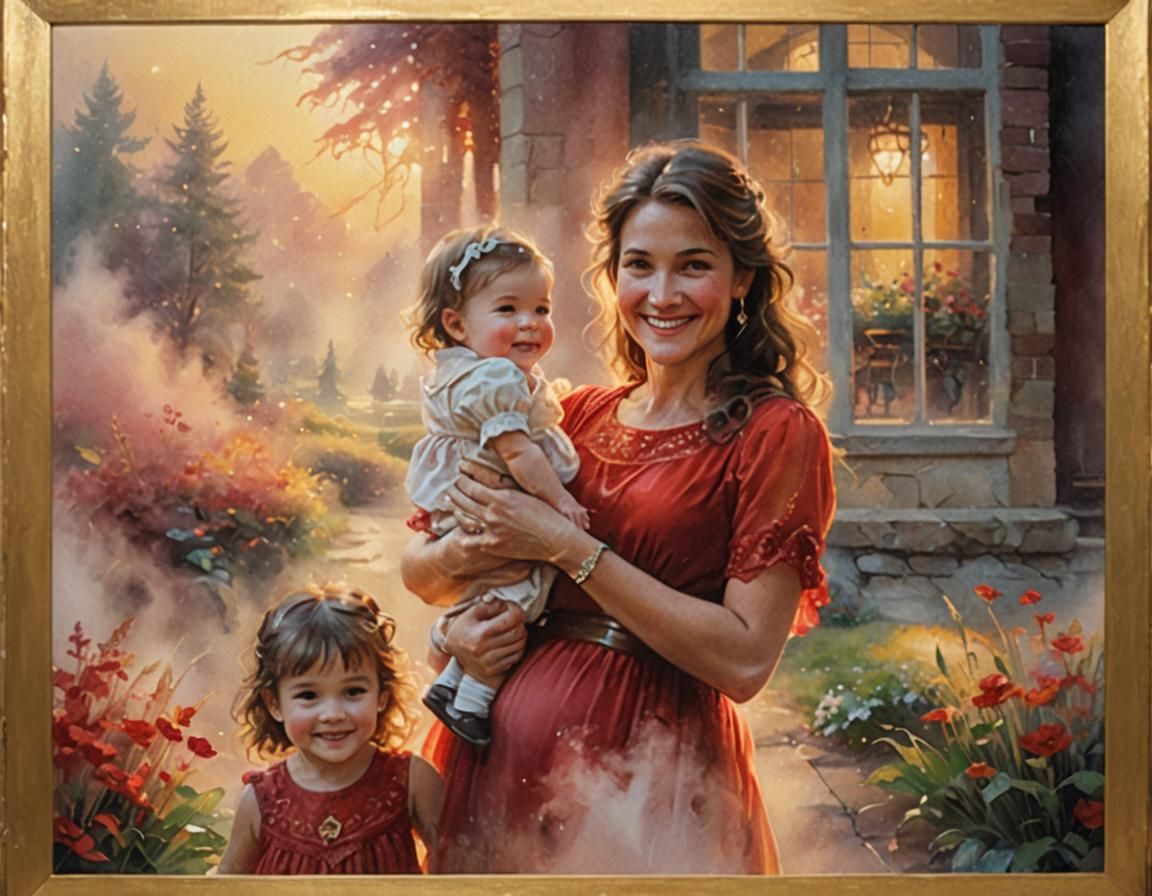 Ethereal Mother and Children in Golden Light