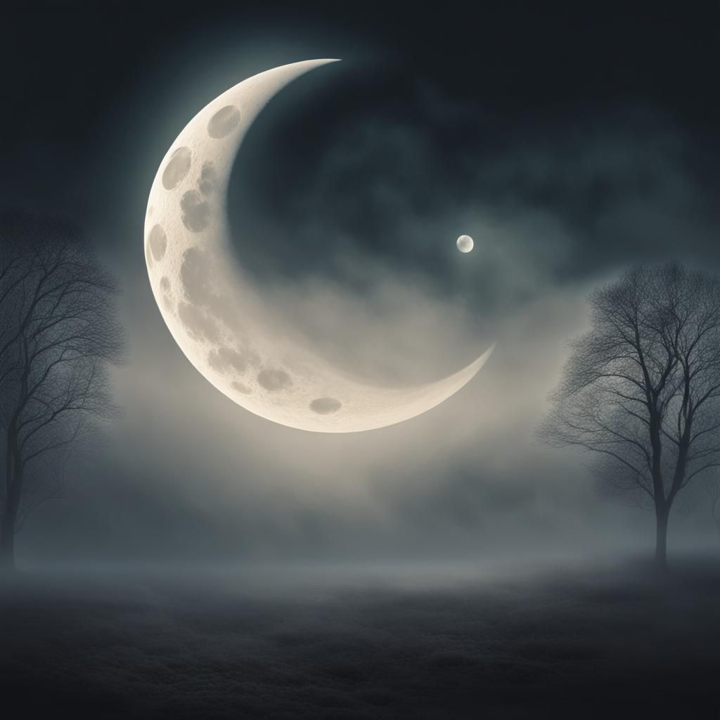 Moon Face in Surreal Dreamscape, Magritte Style