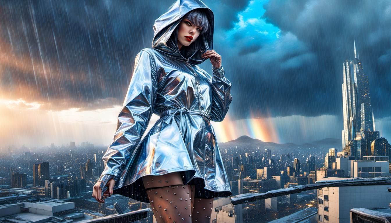 Cyberpunk Dragon Rider in Retro Sci-Fi Landscape