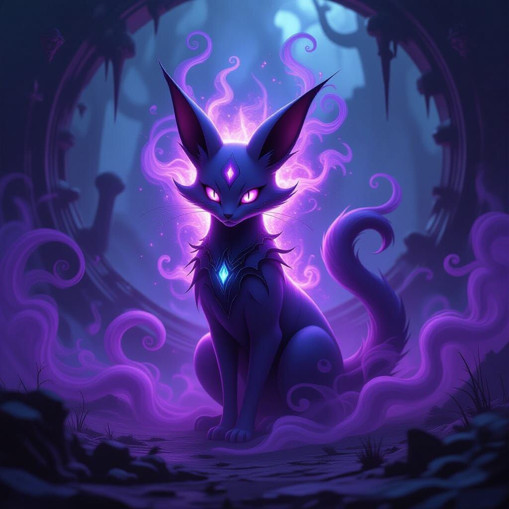 Eerie Mystical Espeon in Biomechanical Dark Realm