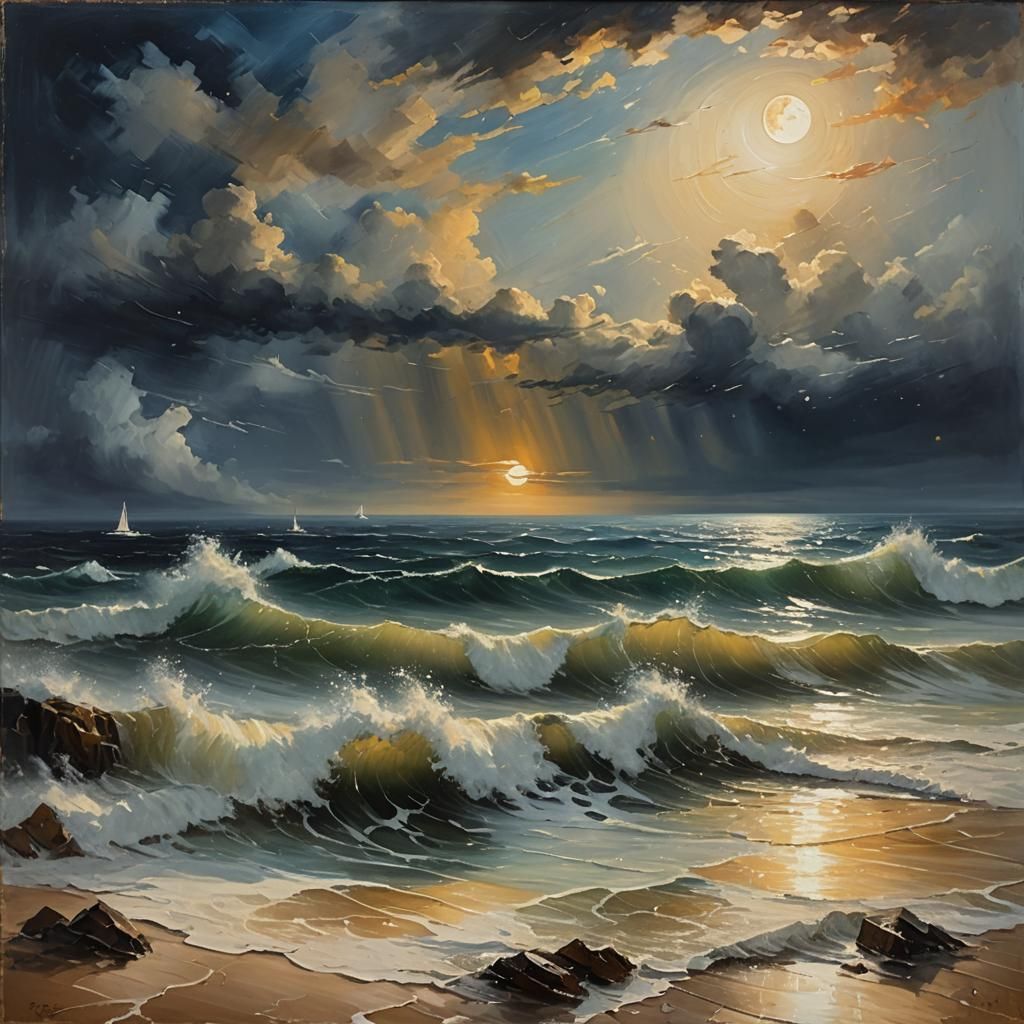 dreamy seascape that channels the luminous colors and dramat...