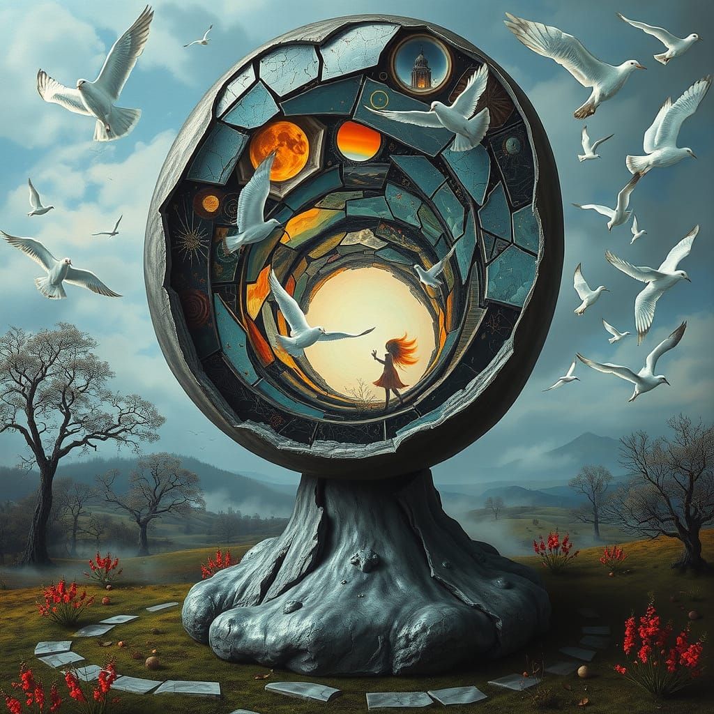 Surreal Sculpture Collage with Mythological Creatures