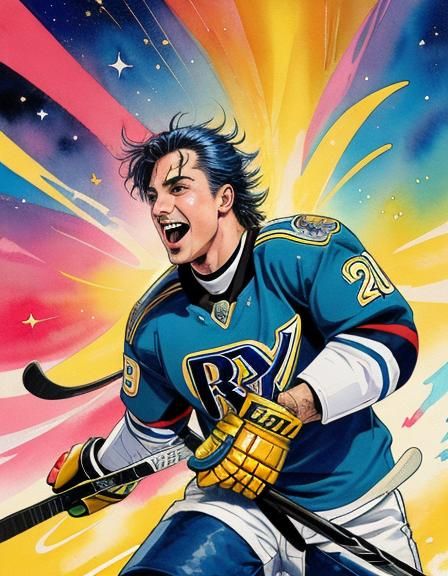 Cartoon Hockey Action in Watercolor Style